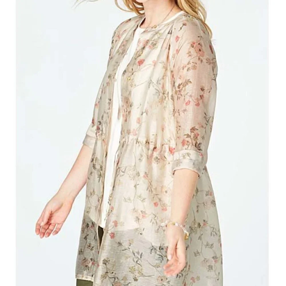 J. Jill Floral Sheer Linen Blend Barley MG Jacket NWT